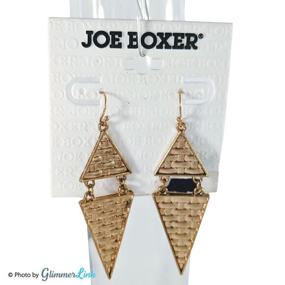 NWT Woven Geometric Triangle Gold Tone Dangle Earrings - Picture 1 of 5